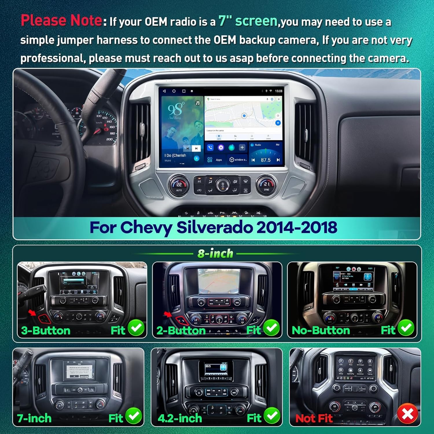 13.1″ 8G+128G Car Radio Stereo CarPlay For Chevy Silverado GMC Sierra 2014-2018