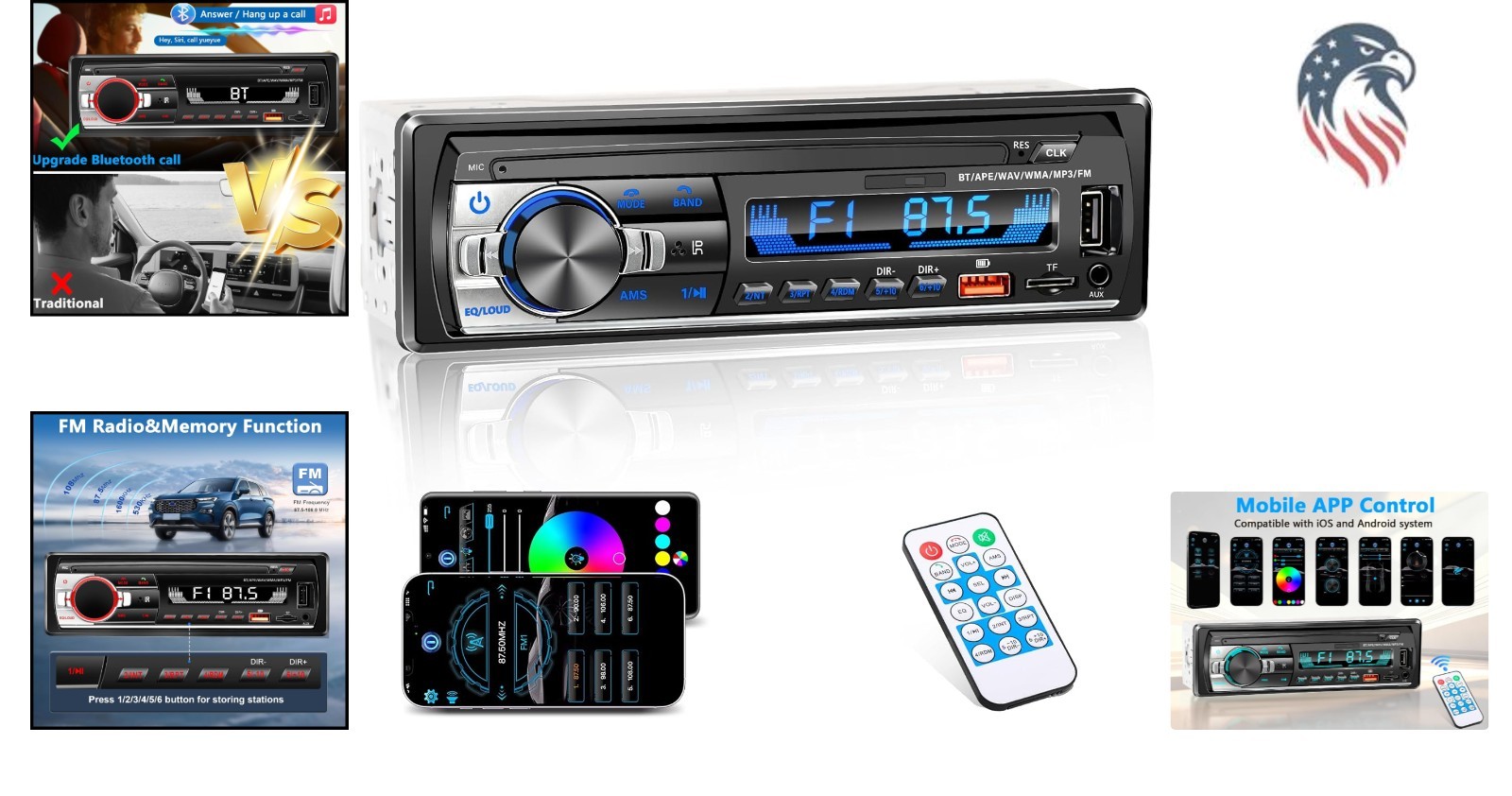 Compatible with Car Model Single DIN Car Radio Bluetooth FM USB AUX MP3