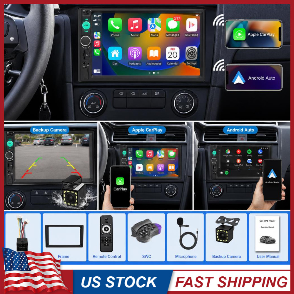For Apple/Android CarPlay Bluetooth 7″ Single 1Din Touch Screen Car Stereo Radio