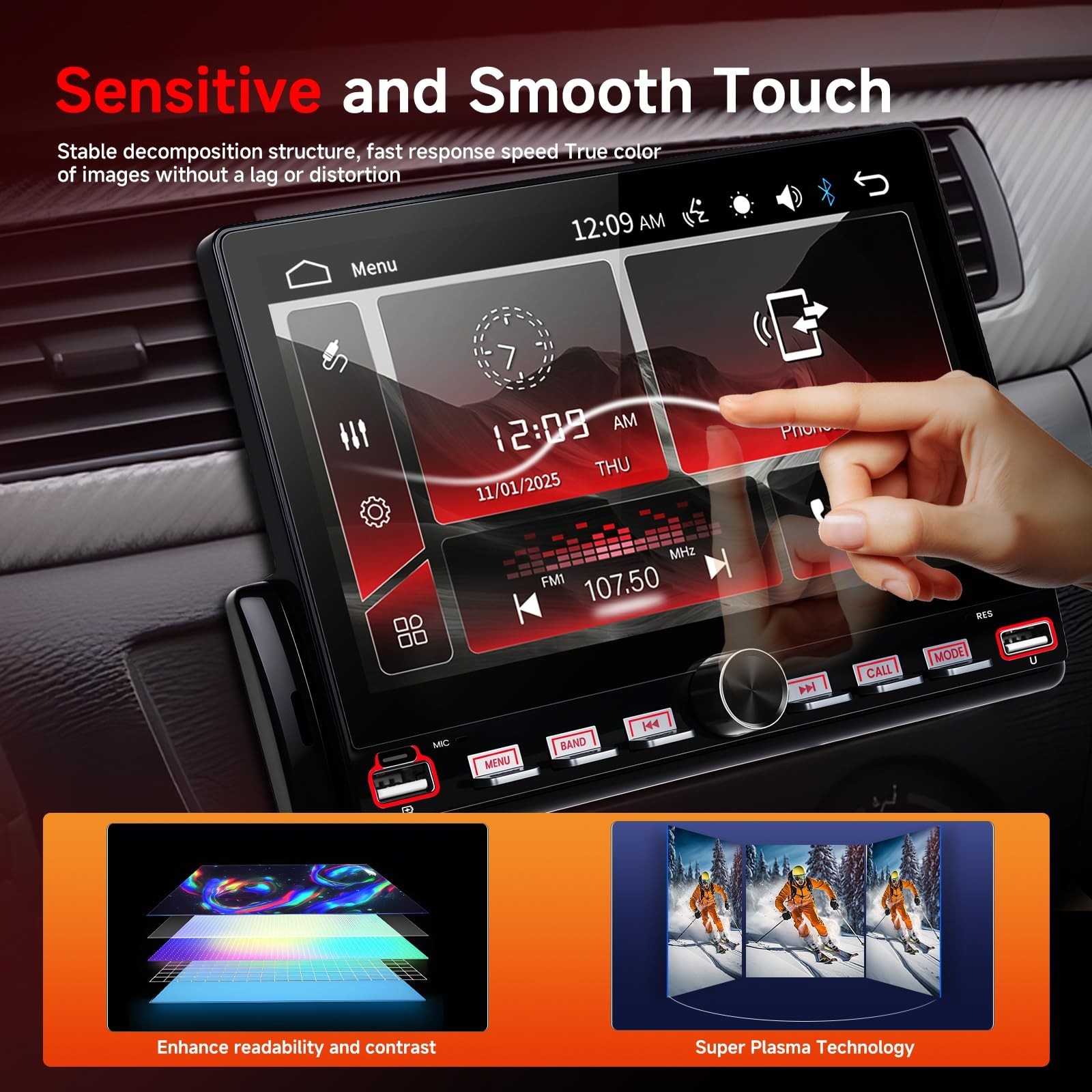7″ Single Din Car Stereo – Bluetooth, Mirror Link, Steering Wheel Control, FM Ra