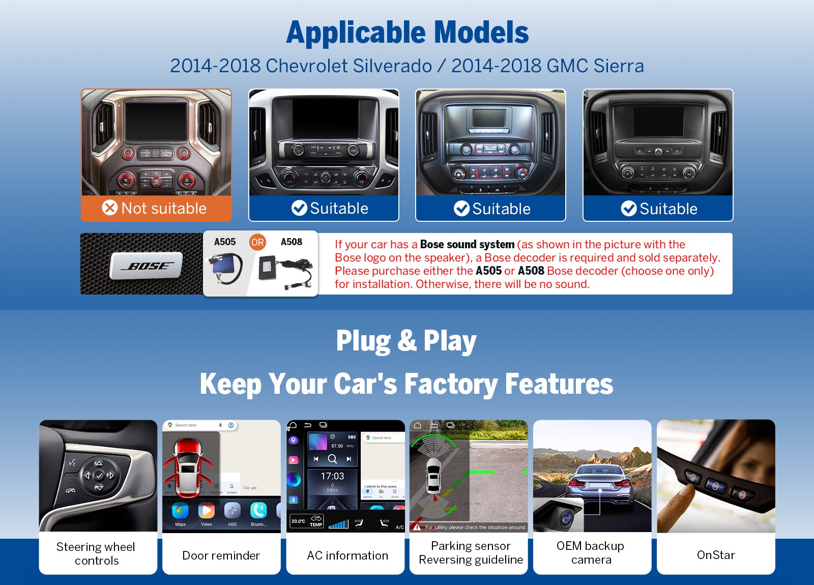 For Chevy Silverado GMC Sierra 2014-2018 Android 13 GPS Car Stereo CarPlay GMSX6