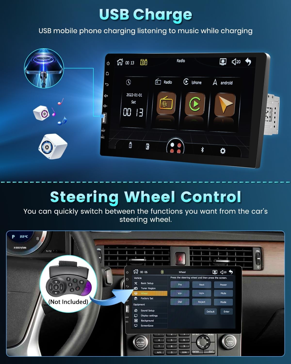 Radio Estereo De Pantalla Para Coche Carro GPS WiFi Tactil Single Din Bluetooth