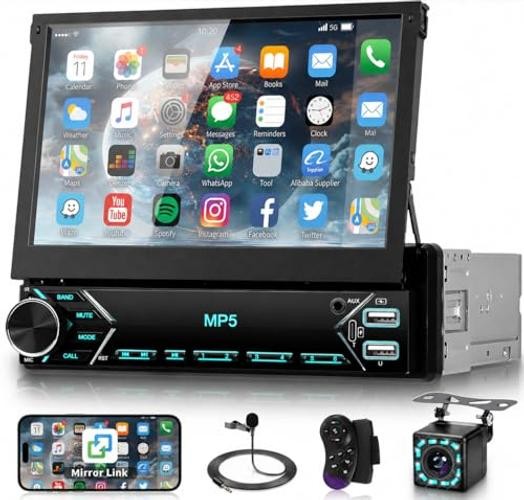Single Din Flip Out Car Stereo Bluetooth 7 Inch Retractable Touch Screen Car