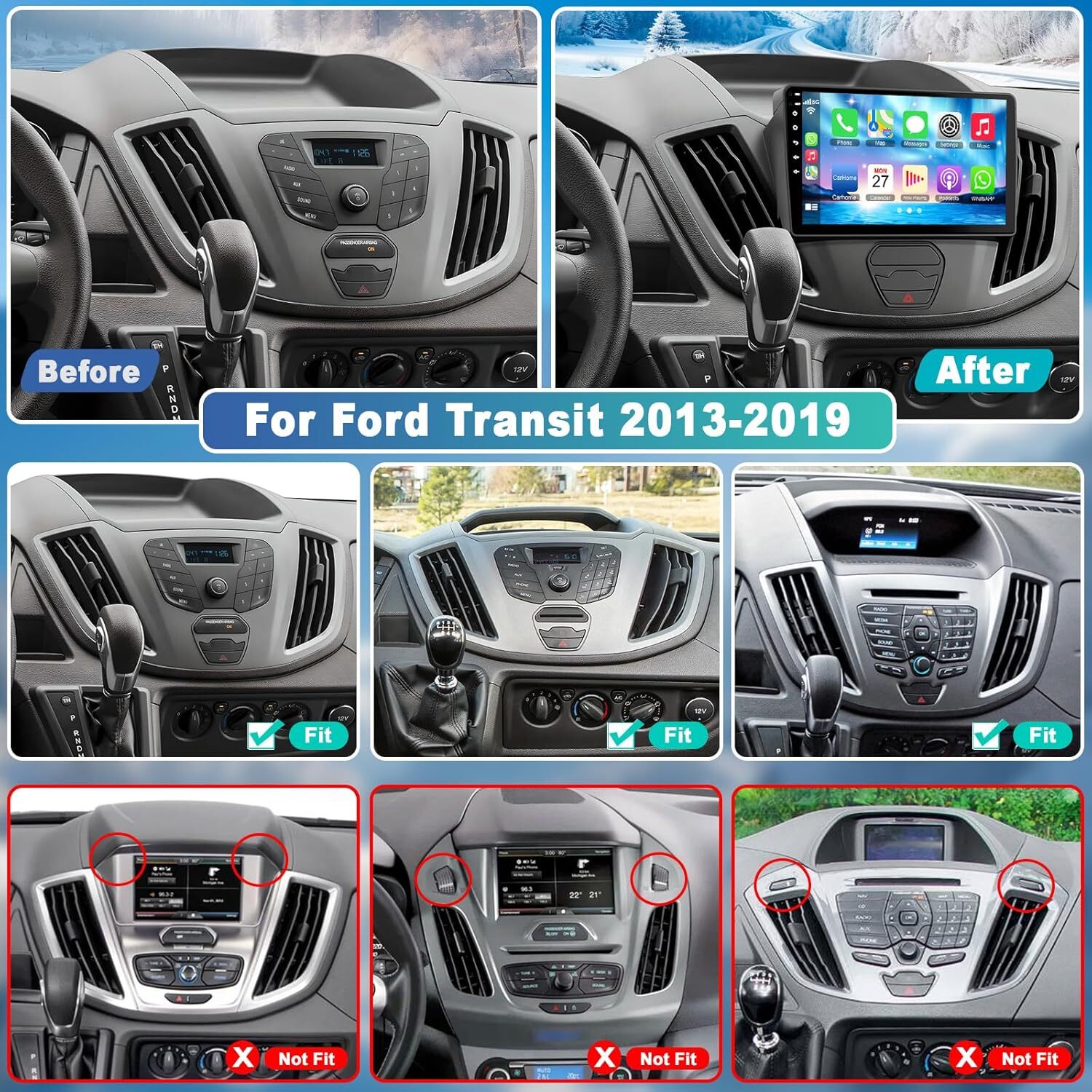For 2015-2019 Ford Transit 150 250 350 Android 12.0 Carplay Car Stereo Radio GPS