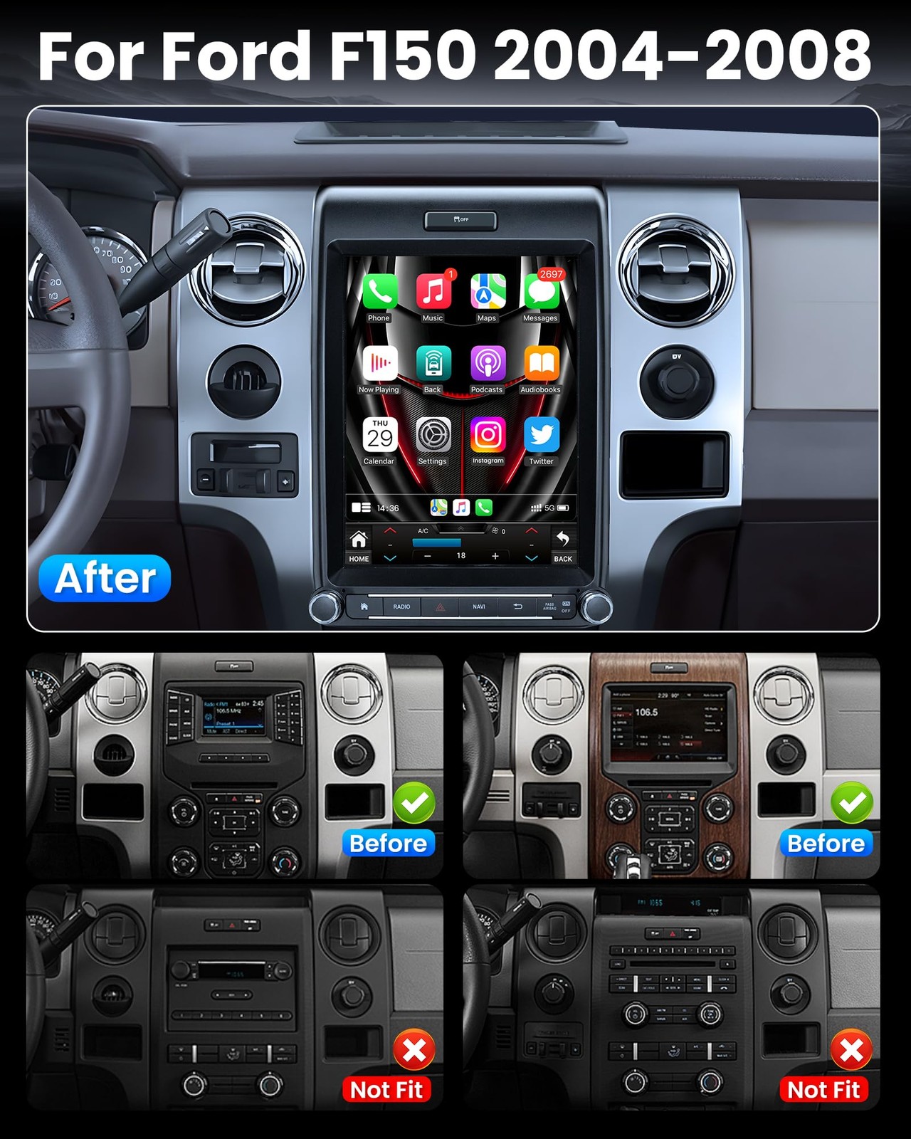 8Core 64GB Android 13 Car Stereo Radio CarPlay GPS Navi For 2013-2014 Ford F150