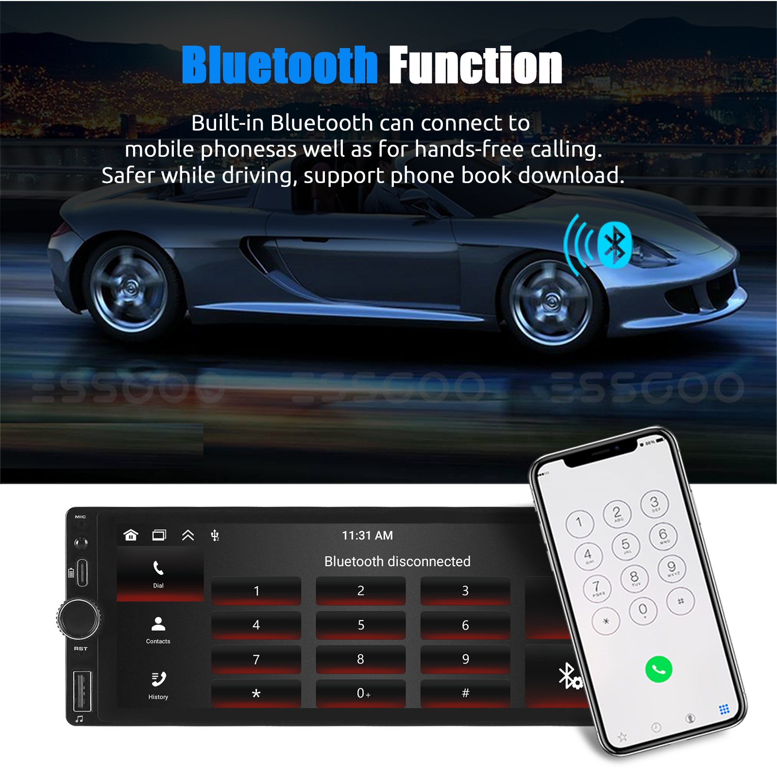 6.86″ Car Stereo Single Din Touchscreen with Wireless Apple Carplay Android Auto