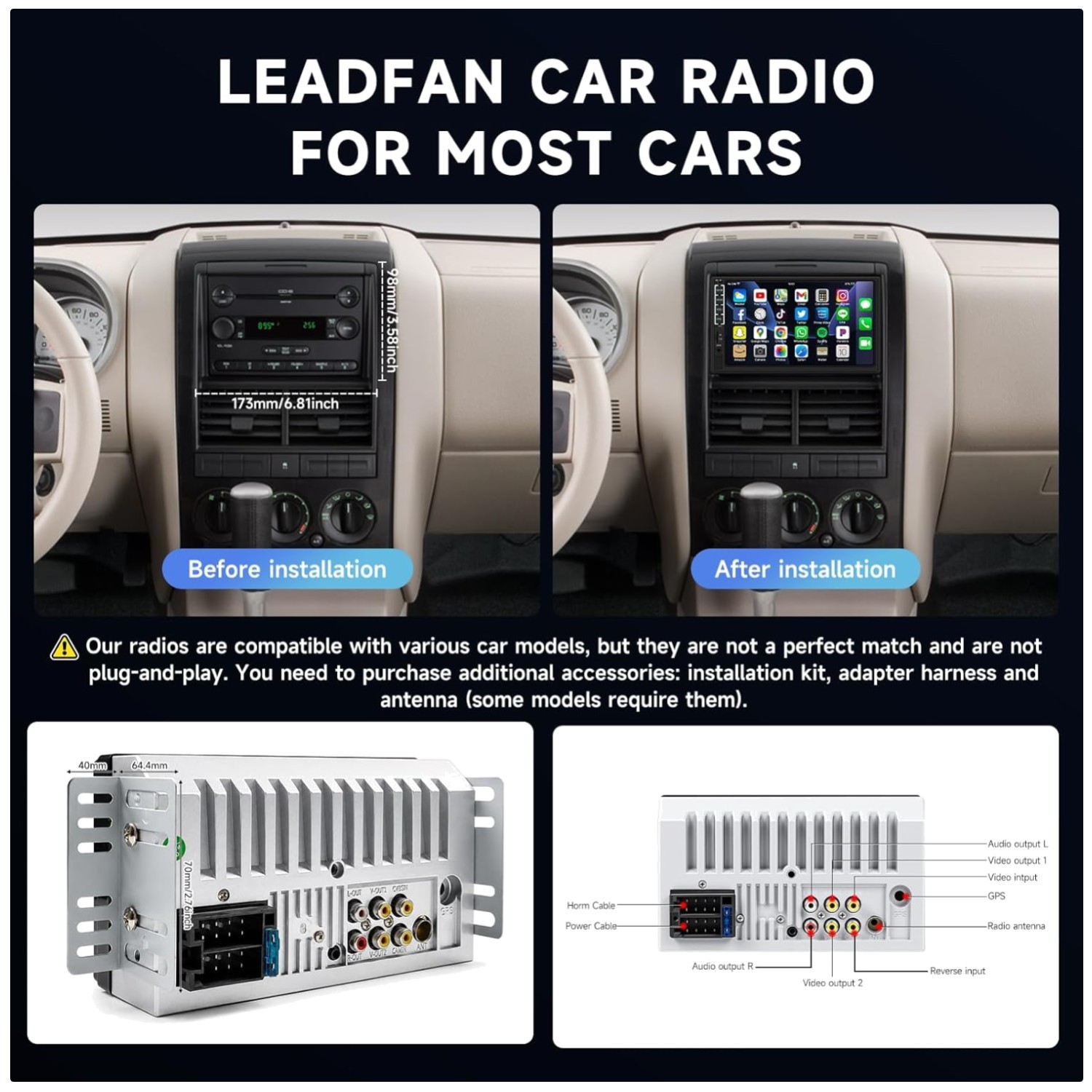 Car Stereo Touch Screen Audio Receiver Bluetooth Hands-Free
