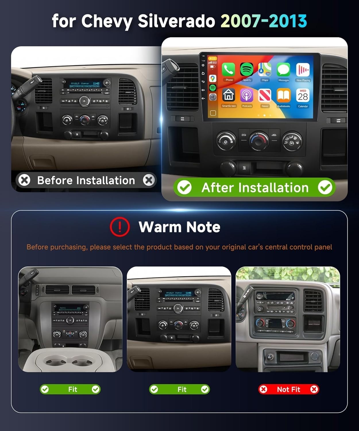 Car Radio Stereo Carplay For 2008-2013 Silverado GMC 4+64G Stereo