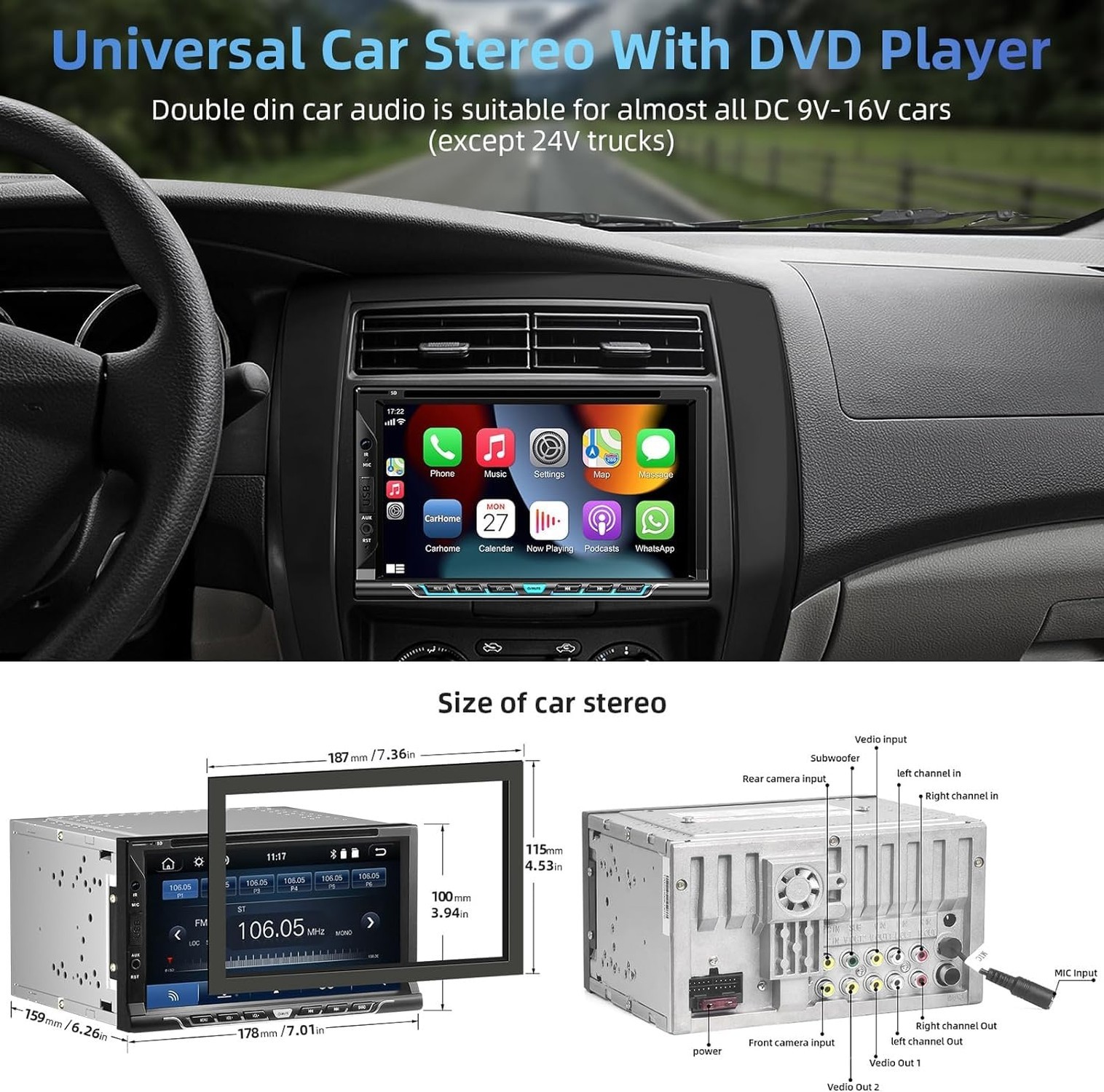Double Din Car Stereo with Carplay&Android Auto,7 Inch HD Touchscreen Car Rad…
