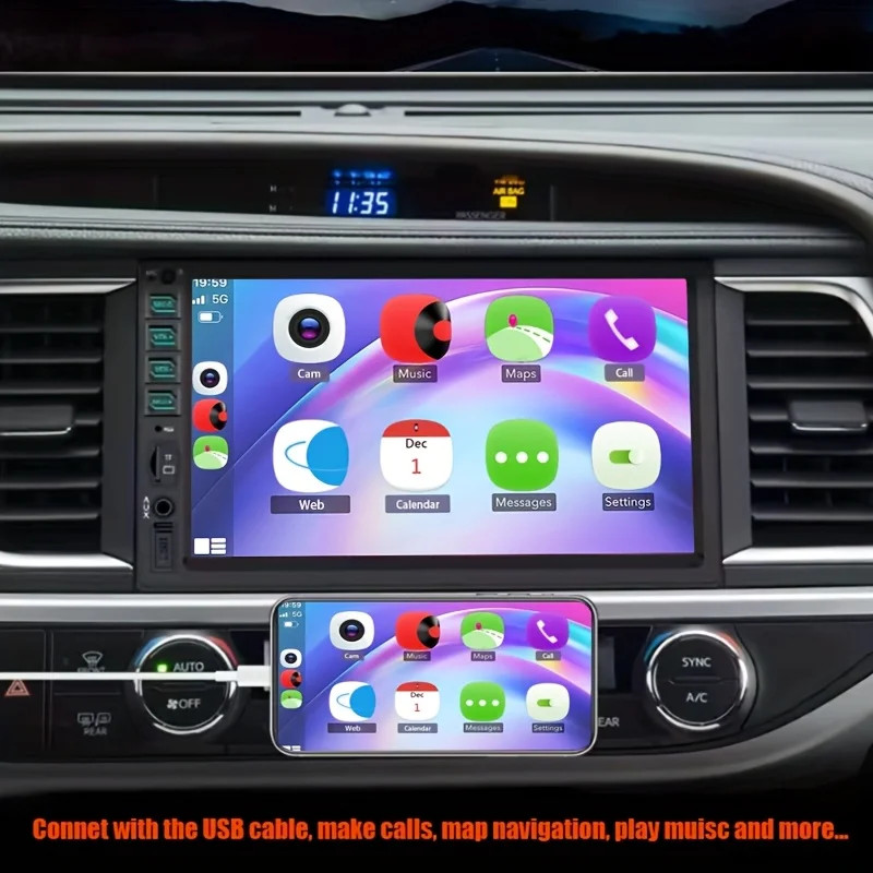 7″ 2DIN Car Stereo Radio Touch Screen USB MP5 Player Mirror Link carplay + Cam-