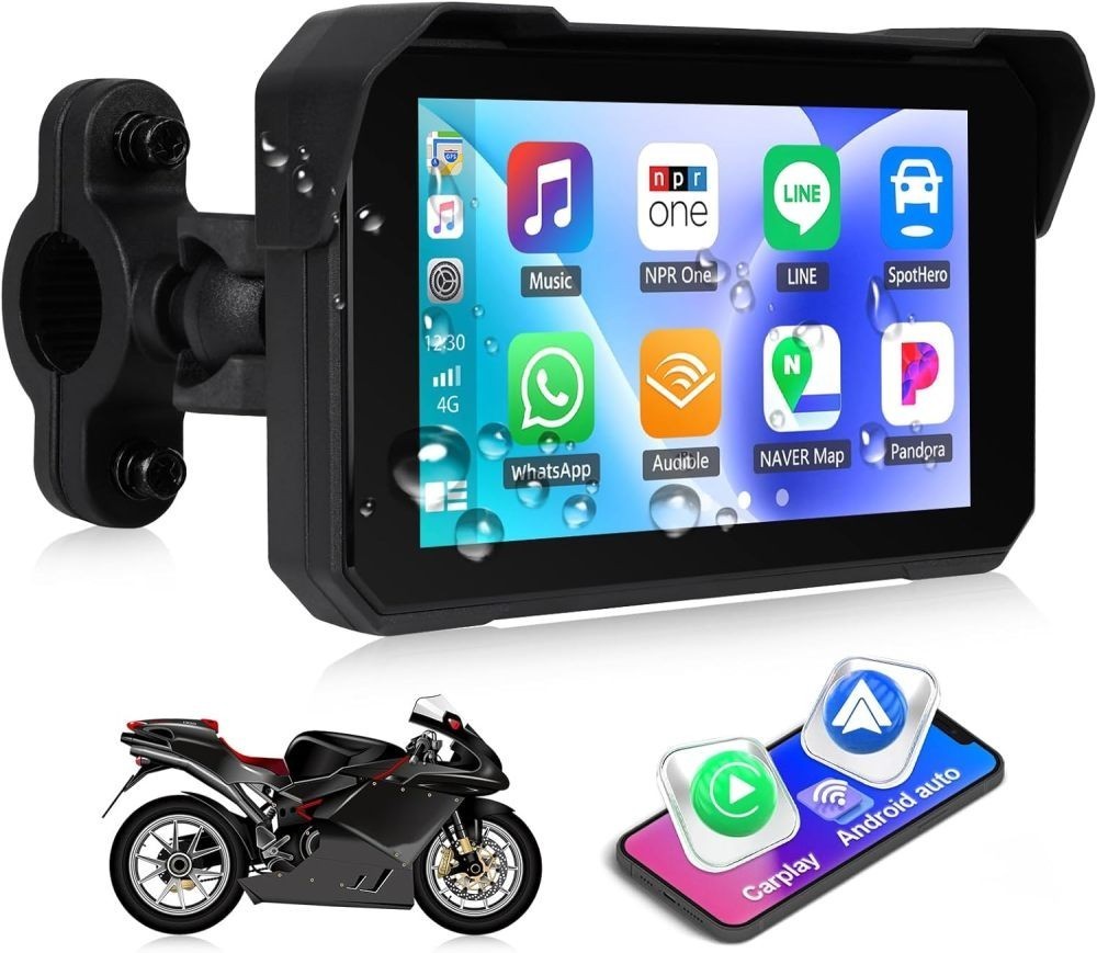 5″ Motorcycle Wireless Portable Apple Carplay&Android Auto Waterproof Car Stereo