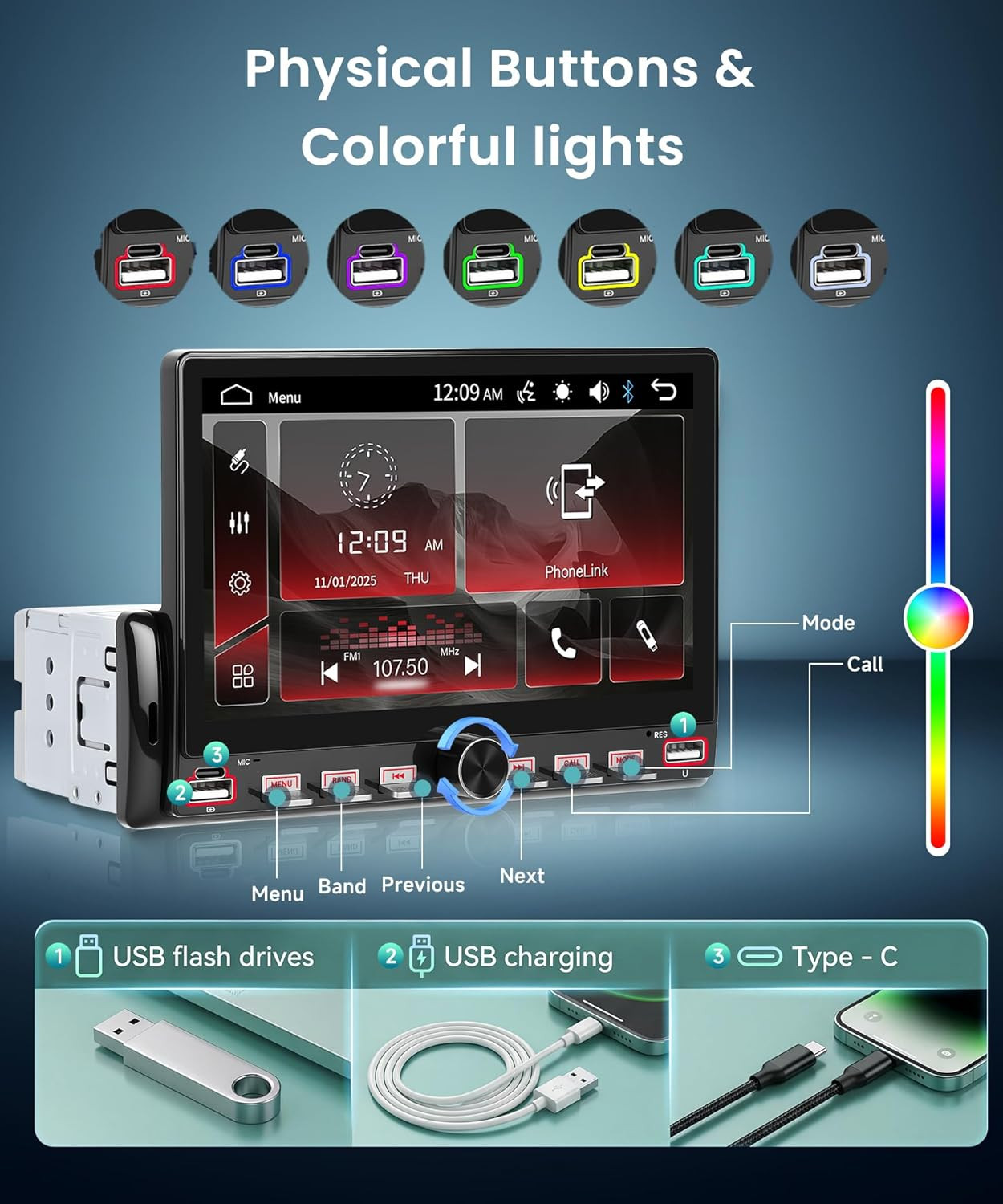 Single Din Car Stereo, 7″ IPS Touch Screen Car Radio, Bluetooth, Wired Ios/Andro