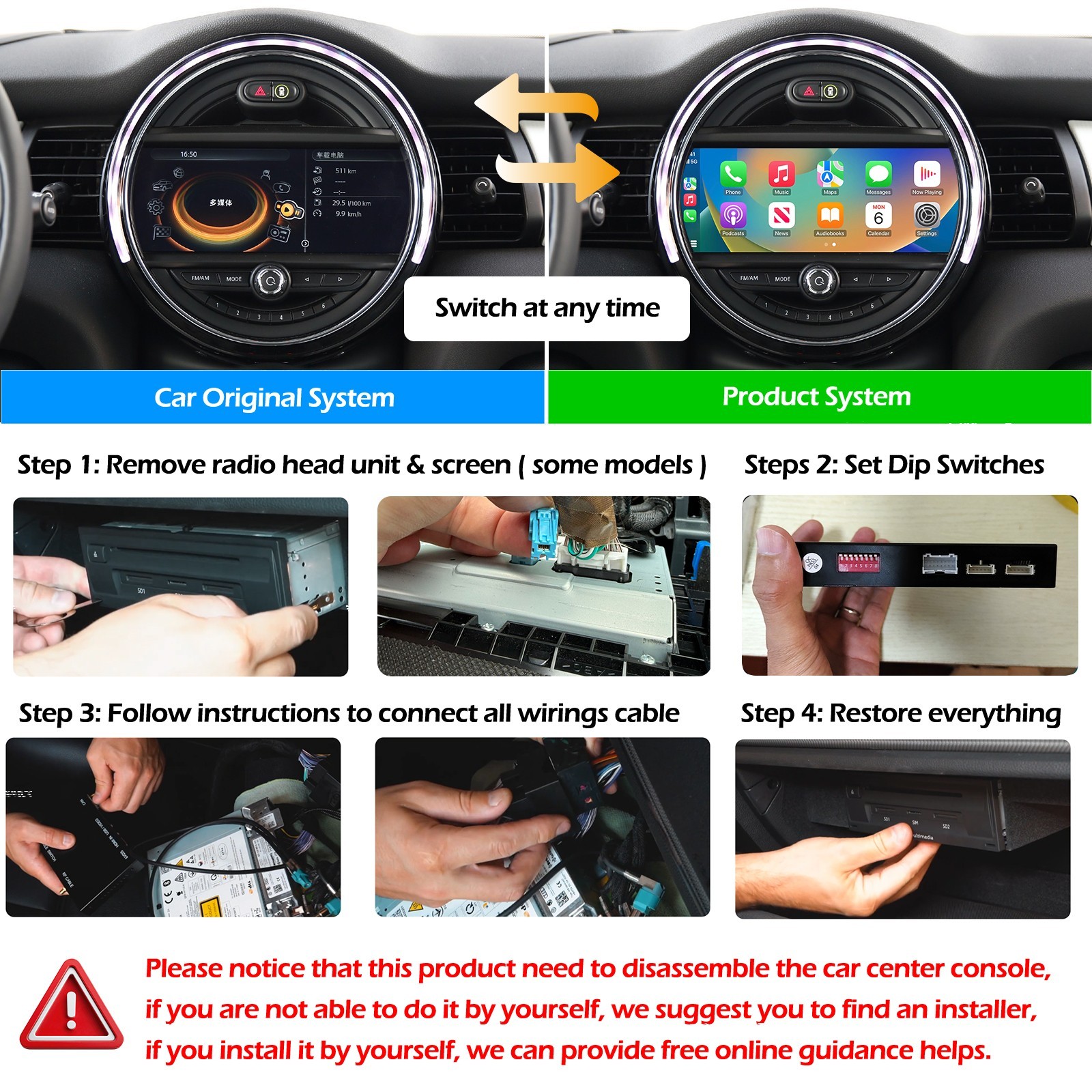 For MINI Cooper JCW CIC NBT Wireless CarPlay Android Auto Retrofit Kit 2010-2017