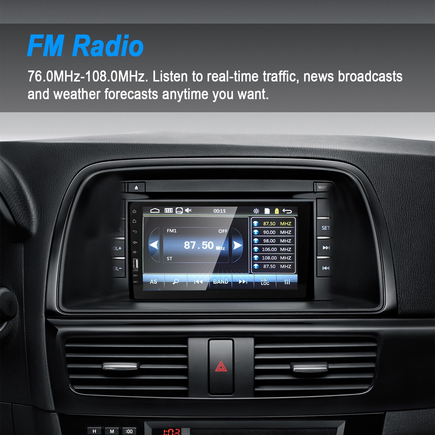 9in Car Stereo 1 Din Radio Touchscreen w/Camera Mirror Link Carplay/Android Auto