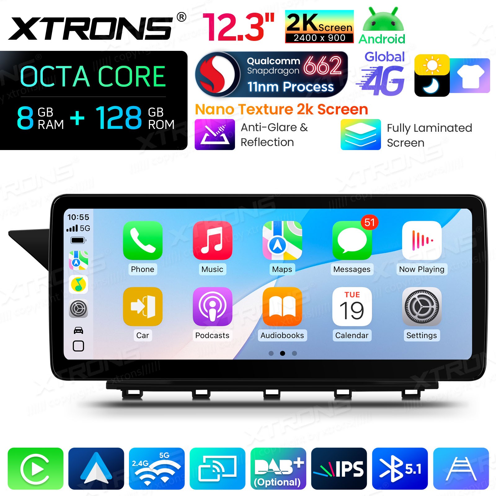Qualcomm 662 Android 14 for Mercedes GLK X204 12.3″ 2K Screen 8GB 128GB 4G Wi-Fi