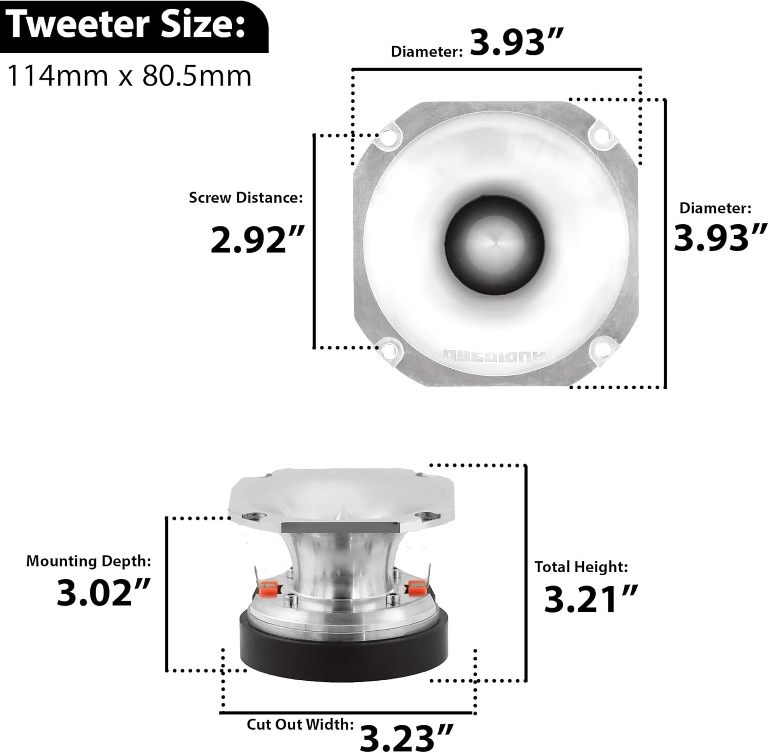 2x Audio360 3.93-Inch Super Tweeter Speaker 4-Ohm 2200W Max 106dB PEI Diaphragm