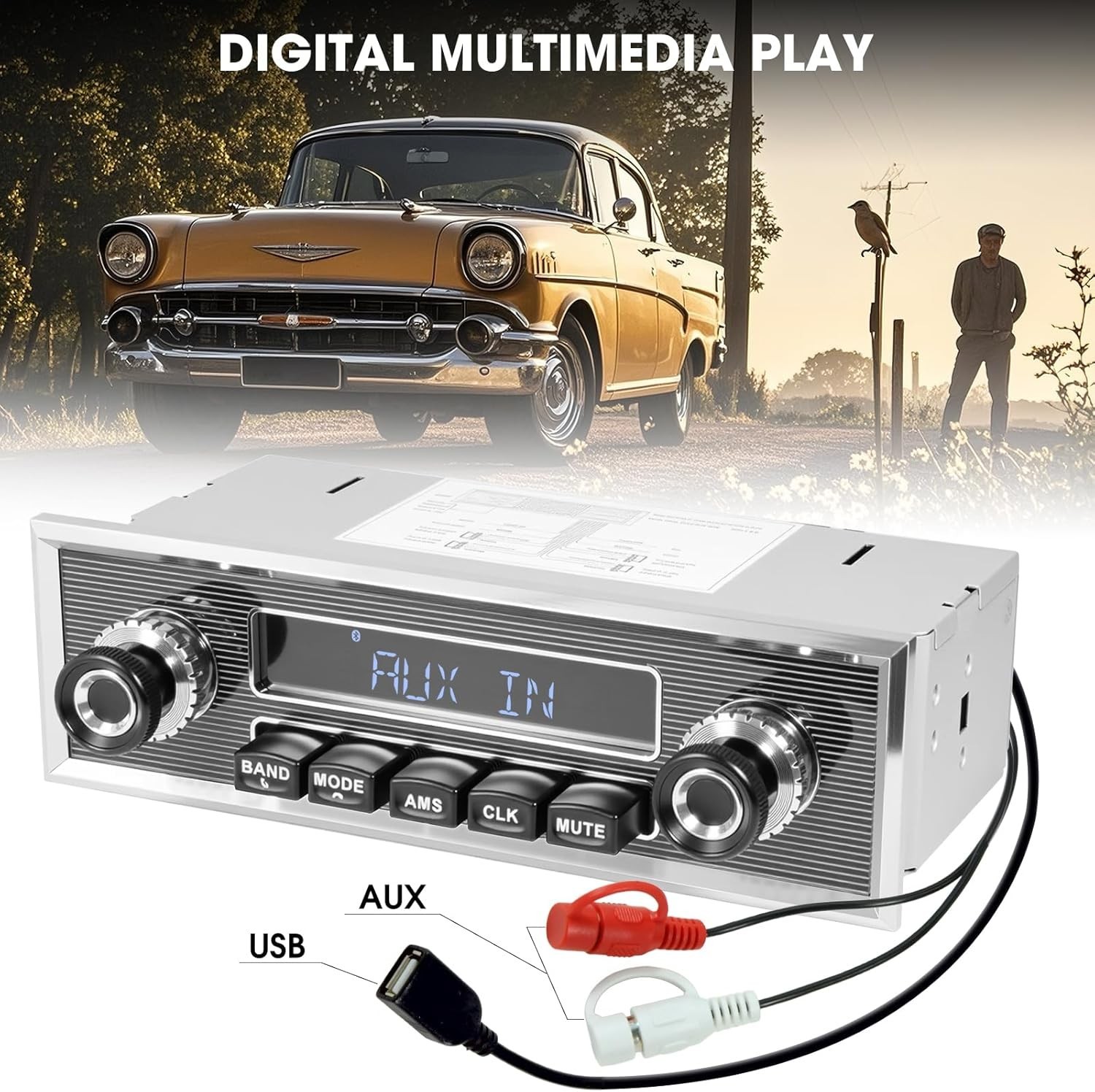 Bluetooth Retro Radio for Classic Vehicles: Single Din Vintage Stereo for Car –