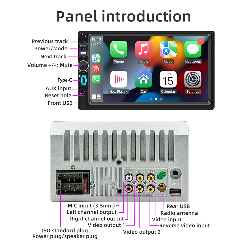 Wired CarPlay F7018C Reversing Image Car MP5 Player with Bluetooth &