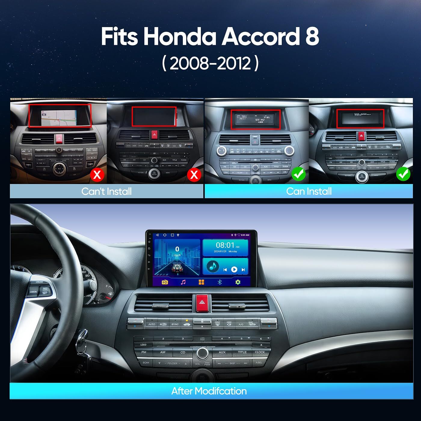 For Honda Accord 8th 2008-2012 Android 13 Stereo Apple Carplay Car Radio 4+64GB