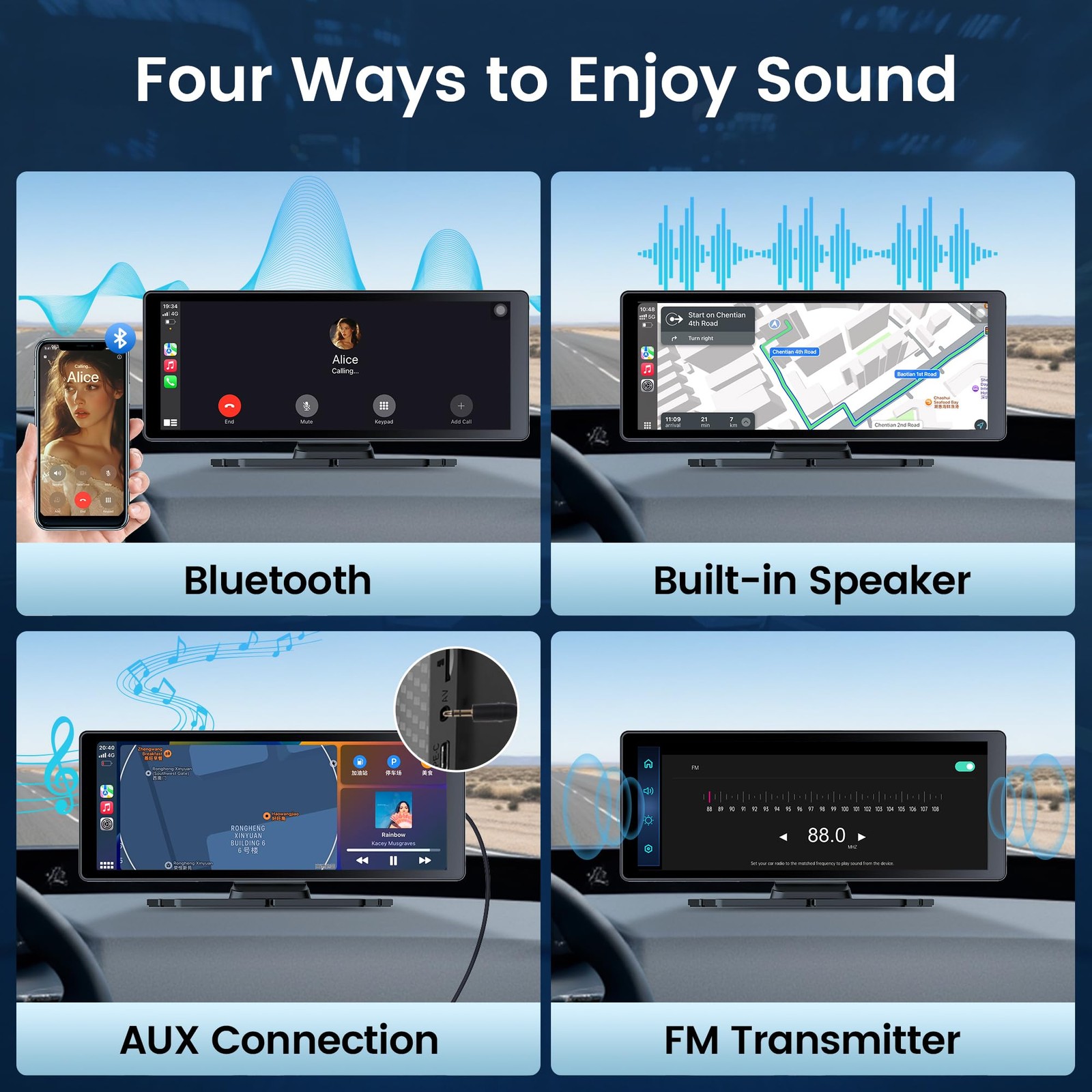 10.26″ Carplay Screen for Car,4K Dash Cam,Portable for Apple Android Auto,Voi…