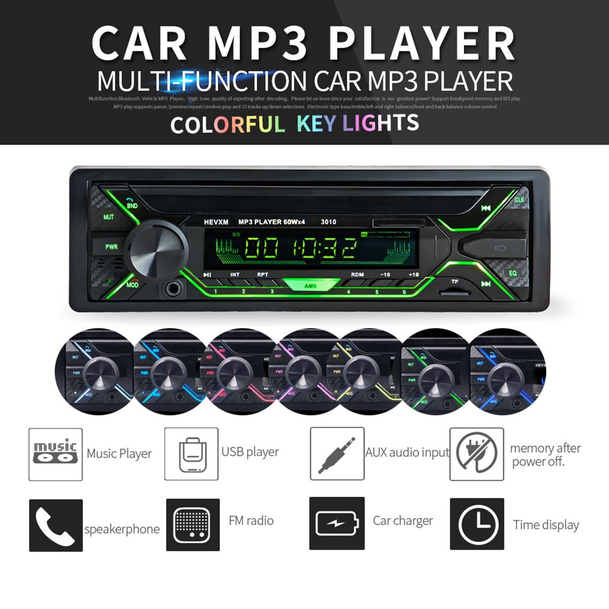 Bluetooth Car FM Radio MP3 Player USB Stereo Audio Receiver AUX Remote Control