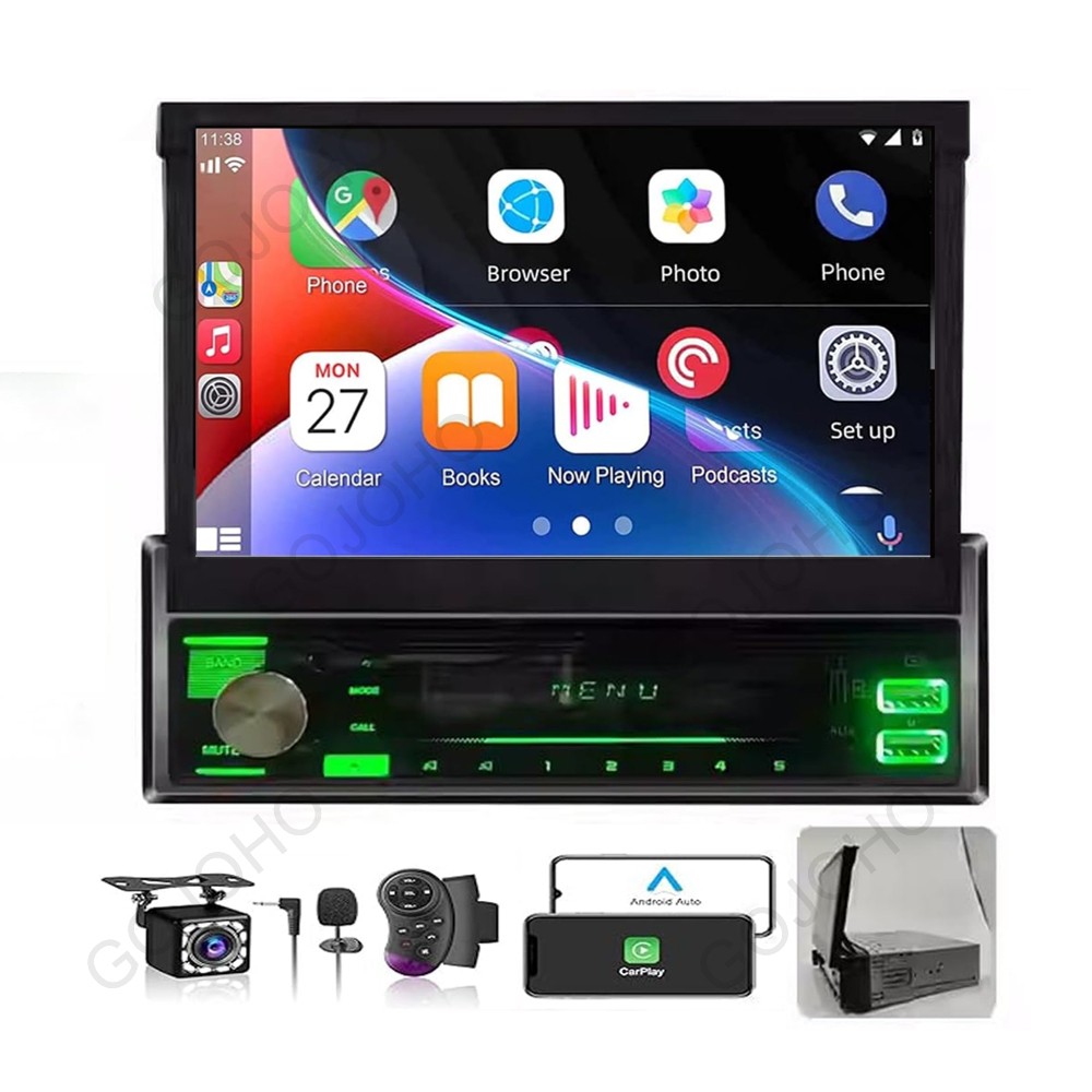 7″ Single 1 DIN Car Stereo Flip Out Touch Screen Radio Carplay MP5 USB +Camera