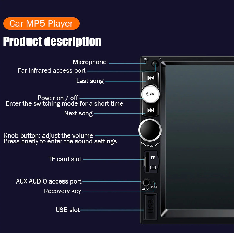 7″ Double 2 DIN Car MP5 Player Bluetooth Touch Screen Stereo Radio With Camera