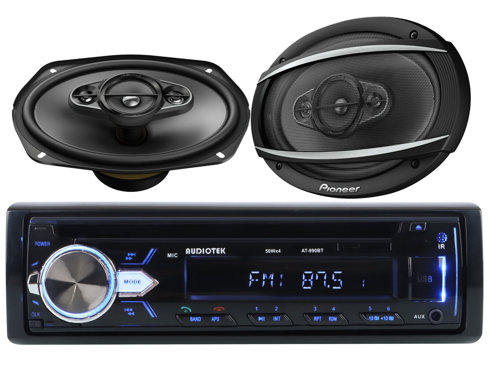 Audiotek AT-990BT Digital Media CD Receiver + 2x Pioneer TS-A6977S 6×9″ Speakers
