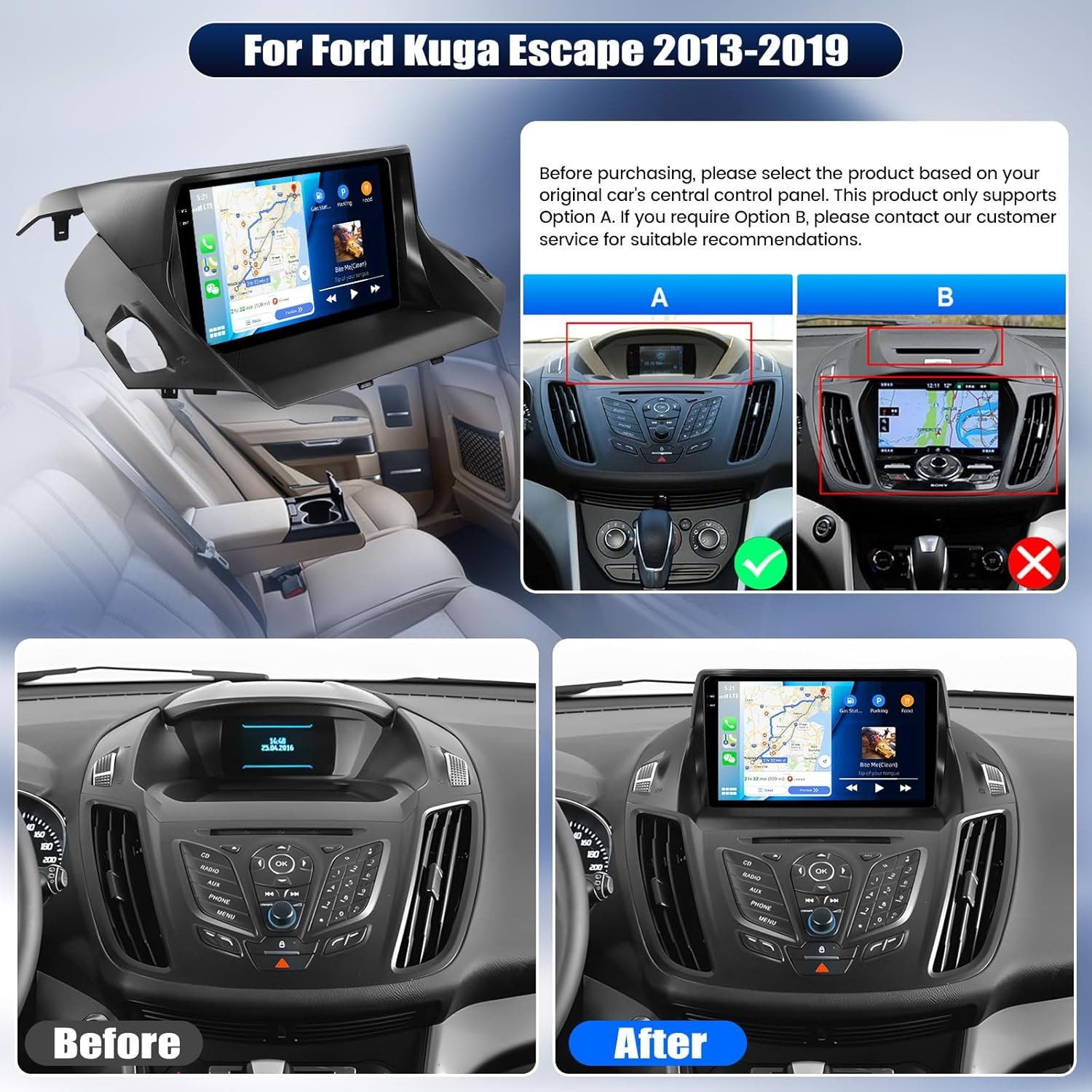 9” Car Radio For Ford Escape Kuga C-Max 13-17 Android 14 GPS NAVI BT USB 2G+32G