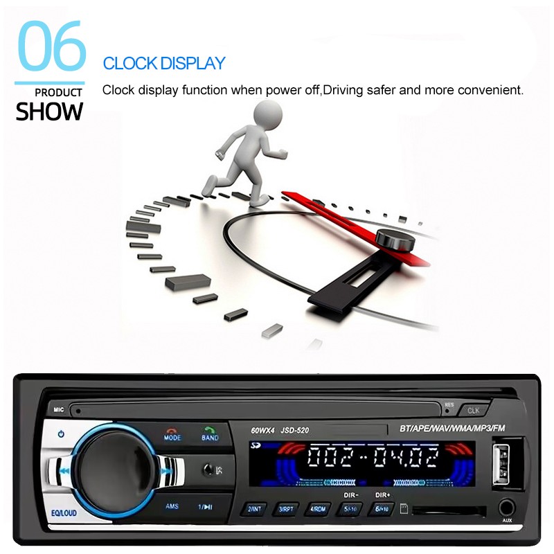 4x60W Single Din In-Dash Car Radio with Steering Remote Bluetooth MP3 Player