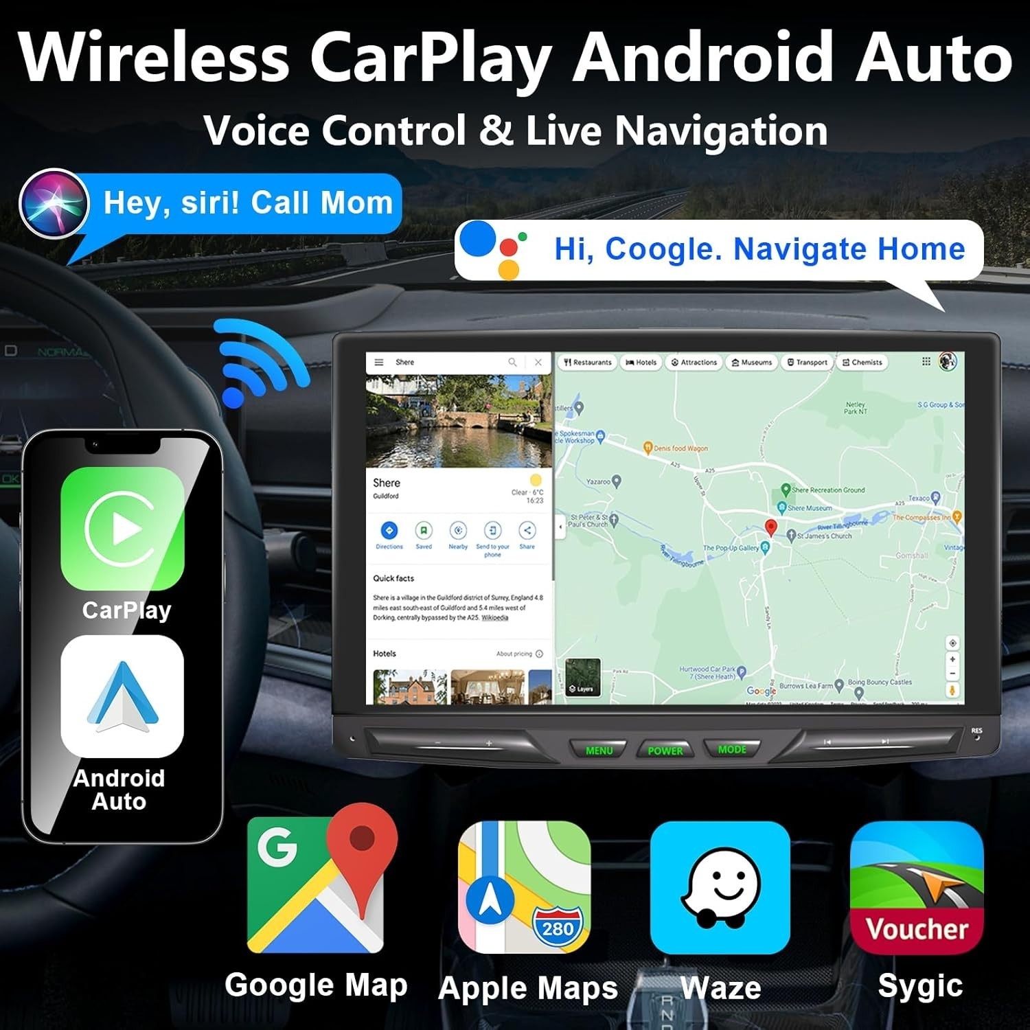 10.1″ Detachable Adjustable Single Din Car Stereo W/L Carplay Android Auto