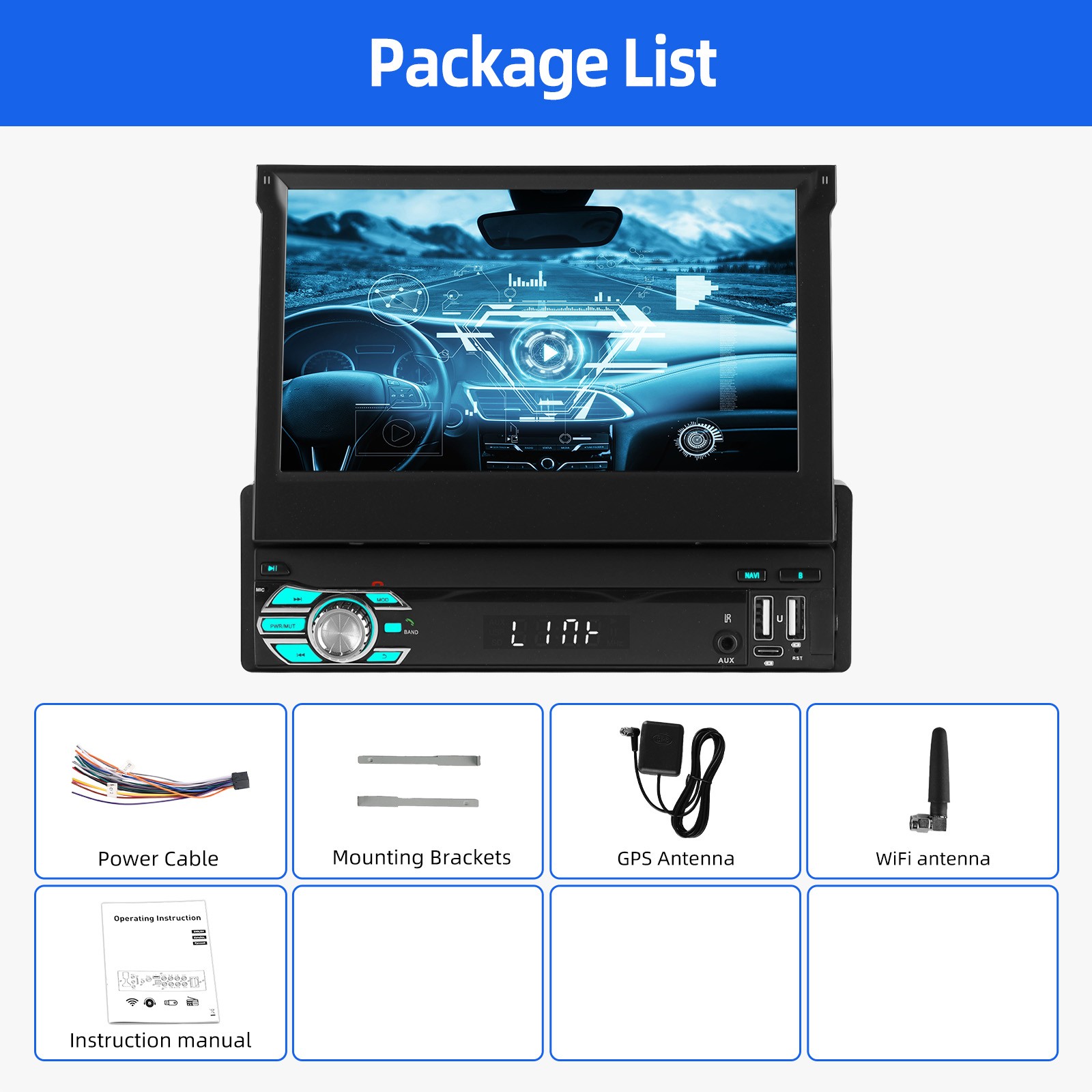 Android 15 4+64GB 1 DIN Car Radio Stereo 7″ Flip Out Touch Screen Carplay GPS BT