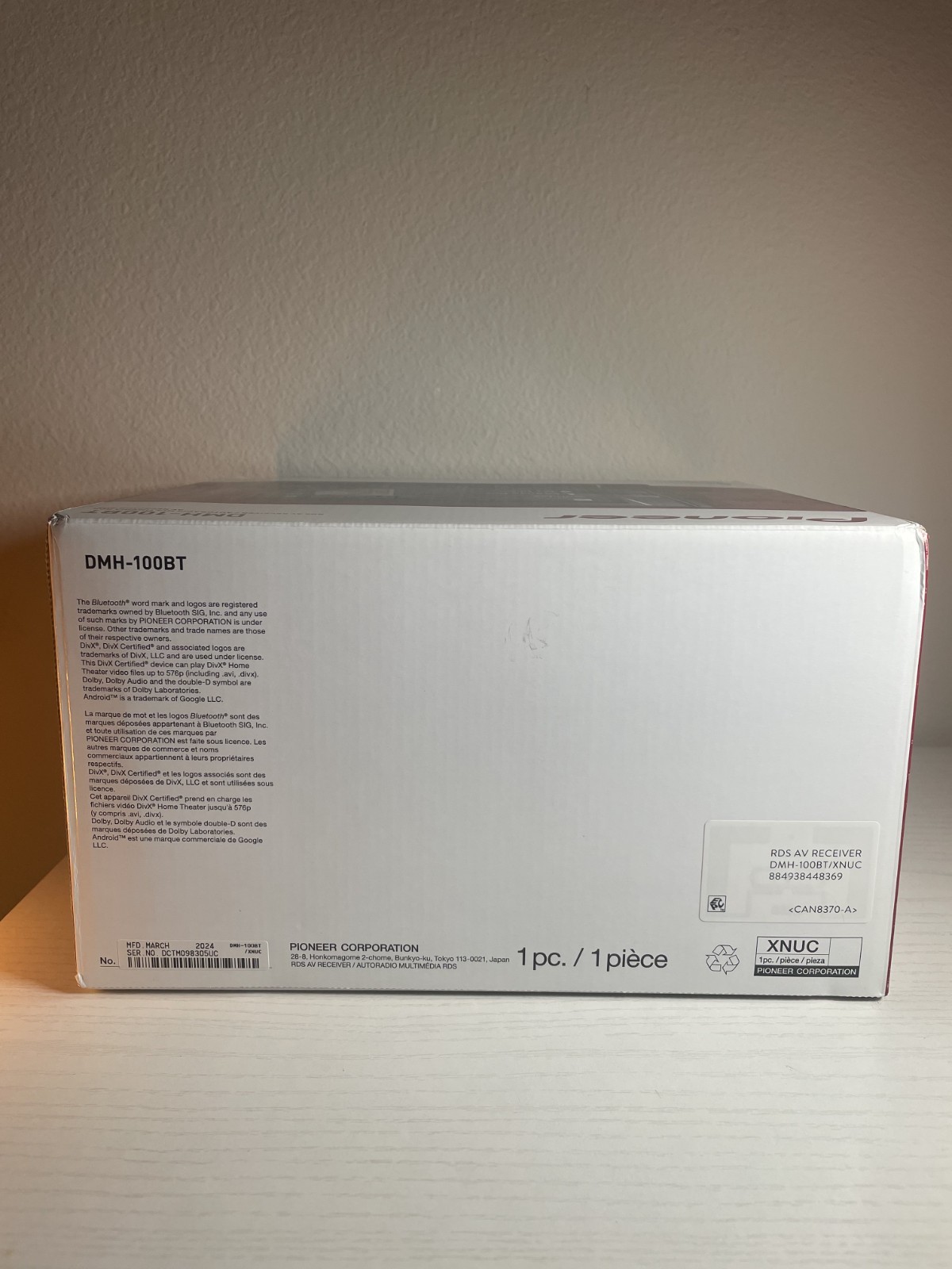 Pioneer DMH-100BT, Touchscreen, Bluetooth, USB, Receiver Stereo BRAND NEW