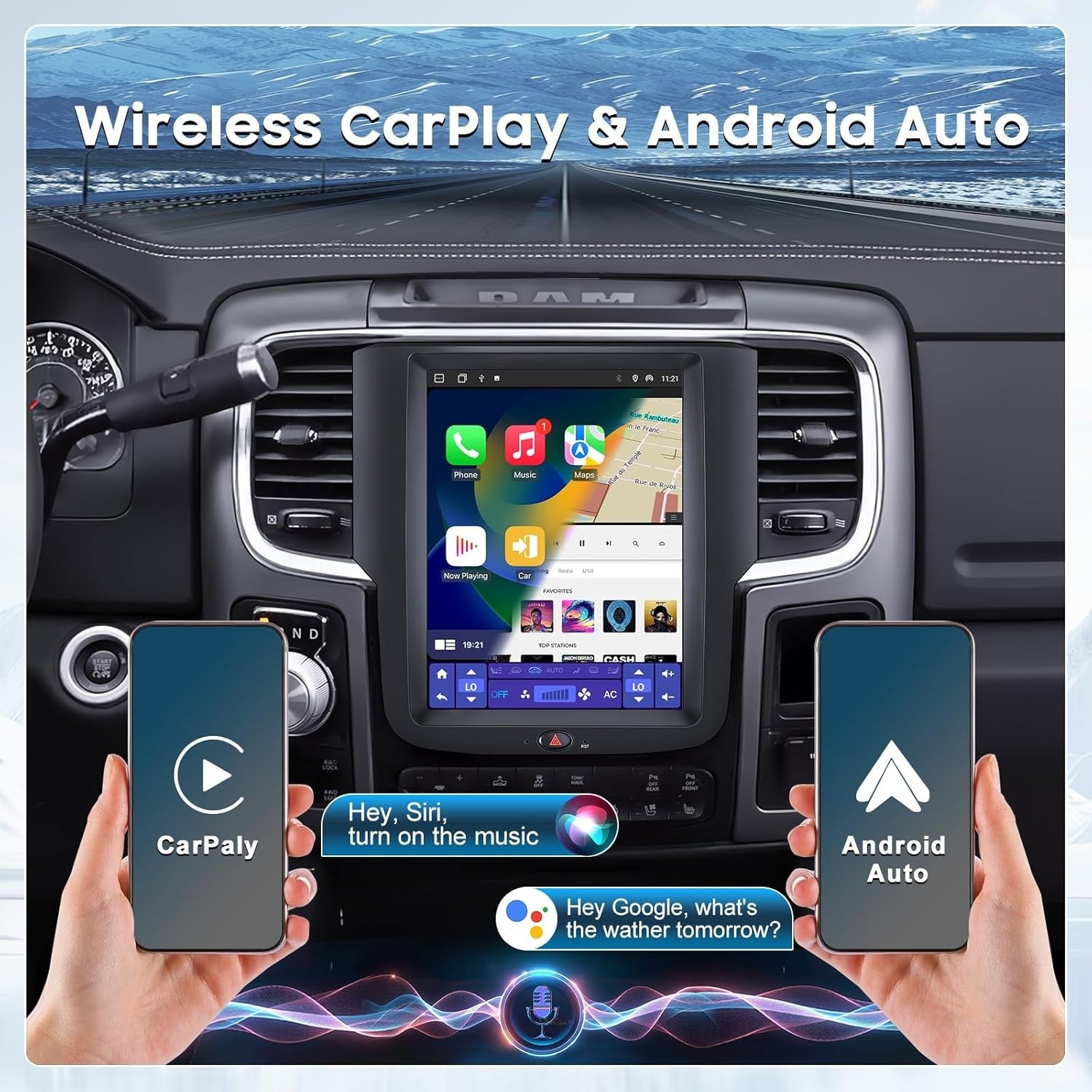 10.4″ Car Radio Upgrade Dash Kit for 13-18 Dodge Ram Android 13 8Core 4+64GB