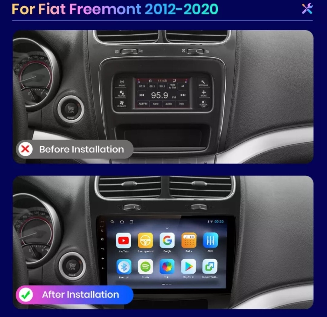 Radio 2 Din 9″ For Fiat Freemont Android 12 1/16 GB Bluetooth USB GPS RDS