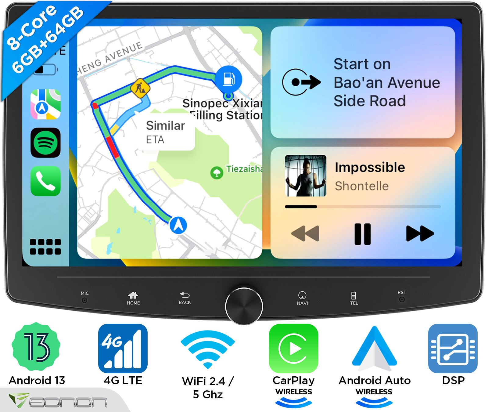 Eonon 6+64 Android 13 10.1″ Double 2 DIN Car Stereo Radio GPS CarPlay DSP 4G LTE