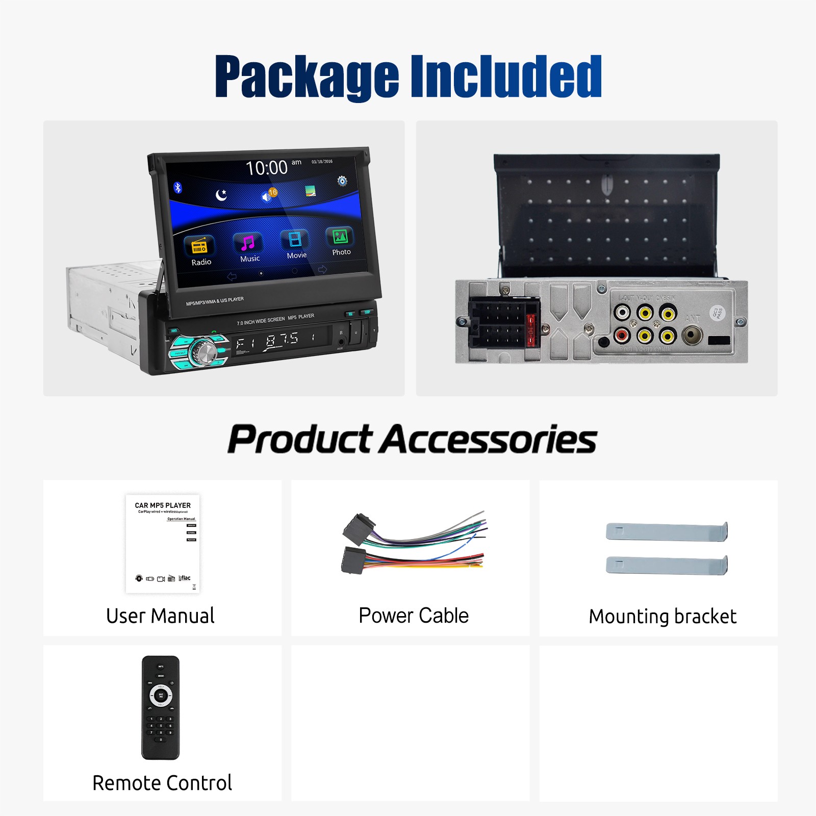 7″ Single 1 Din Car Stereo Radio Apple CarPlay & Android Auto Flip Out Player BT