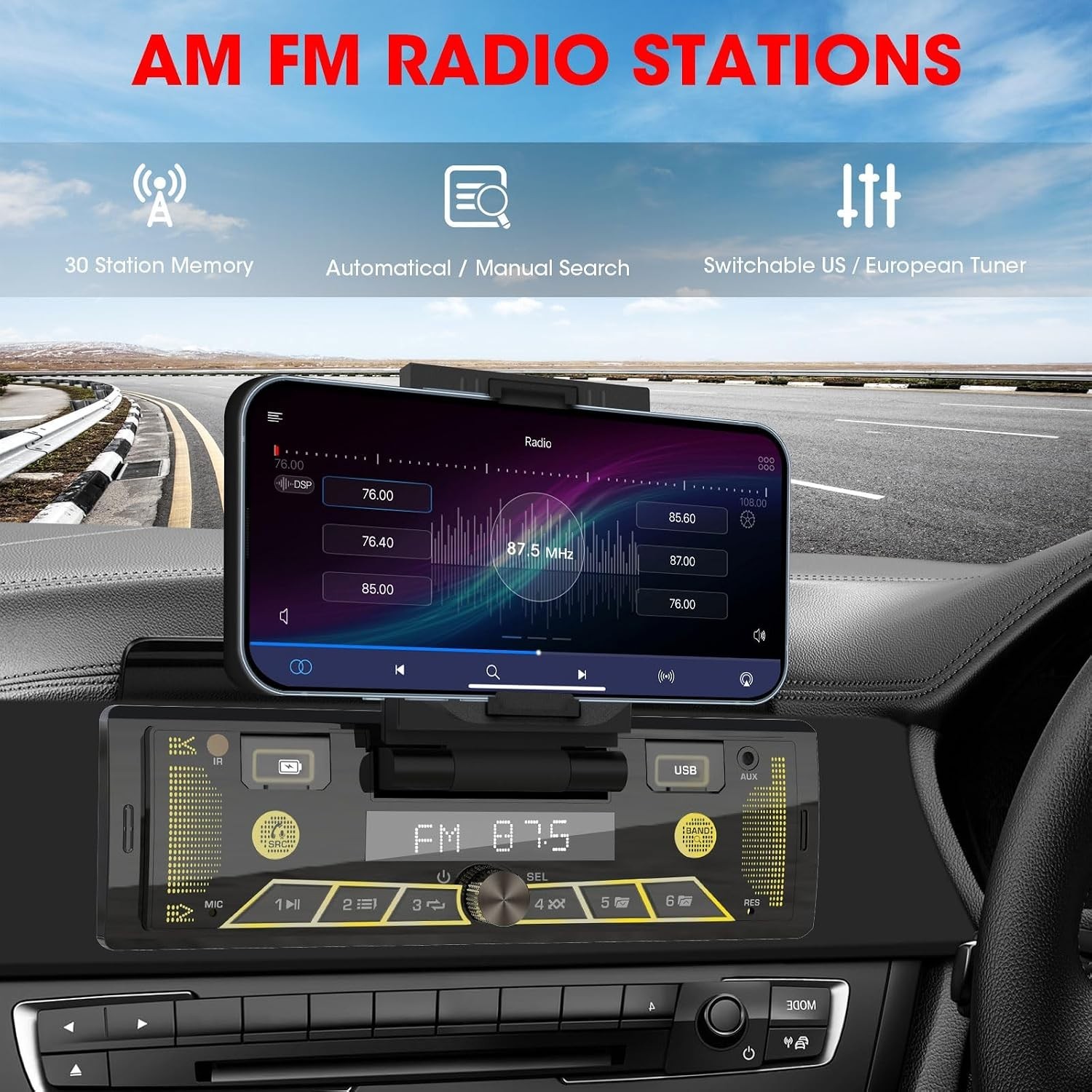 Single-Din Stereo with Car Phone Holder – Bluetooth Car Radio – Push to Talk …