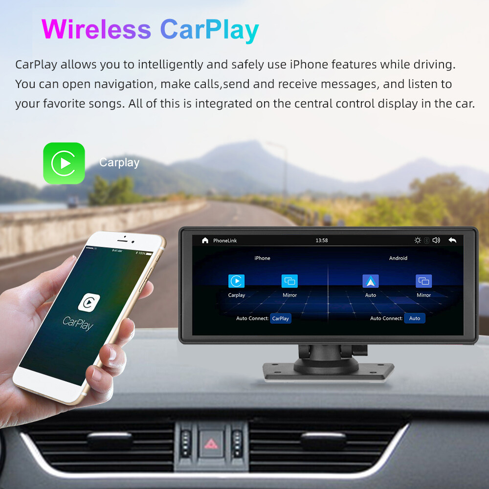 10.26″ Portable Car Radio Wireless Apple CarPlay Touch Screen Androidauto MP5 FM