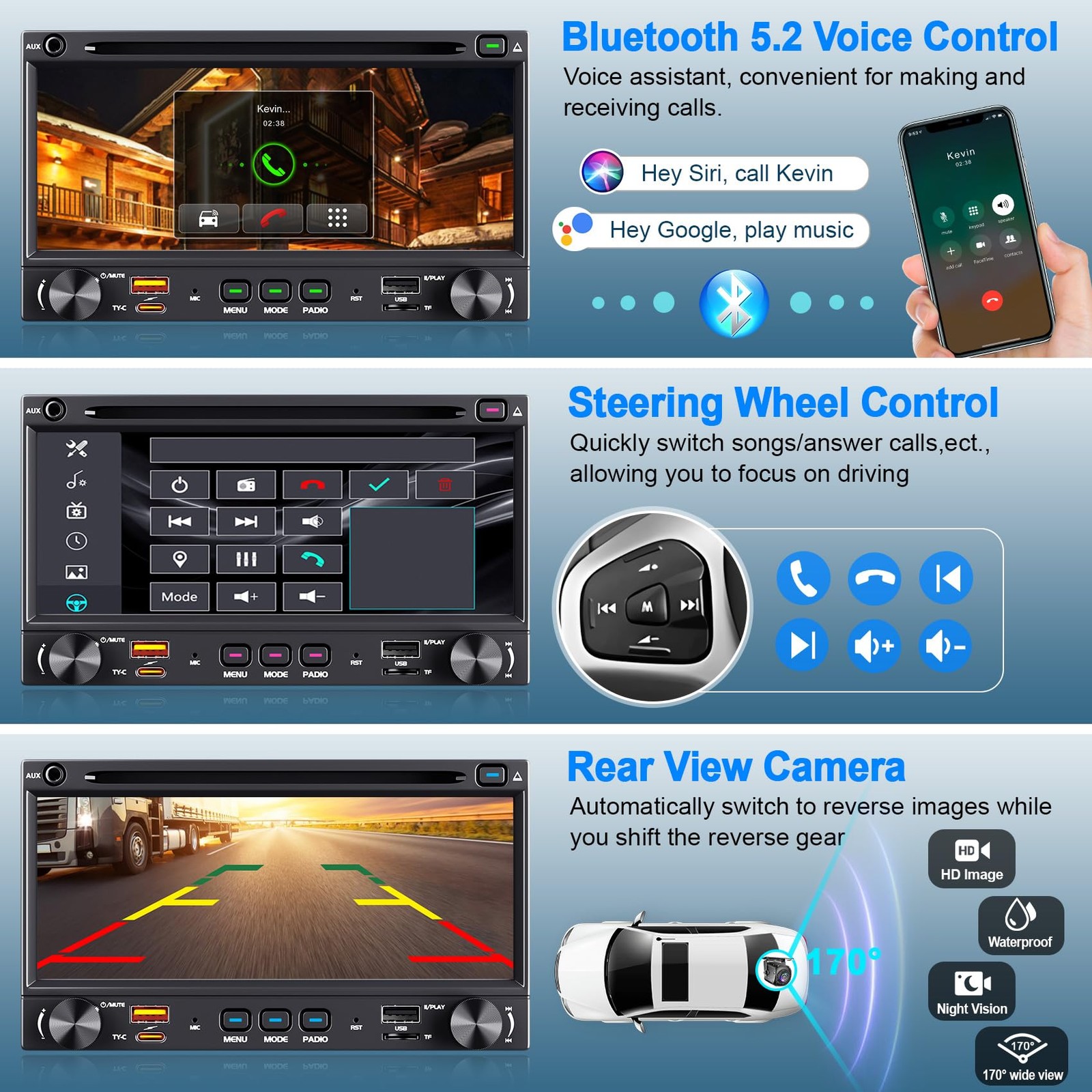 Double Din car Radio with CD/DVD Player, Wireless CarPlay & Android Auto Ster…