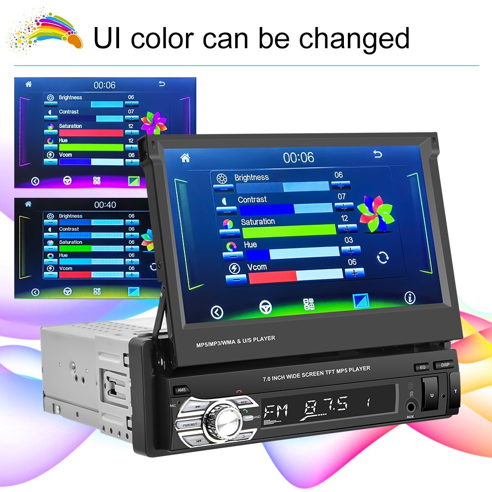 7″ Retractable Car MP5 Player with CarPlay, Android Auto 720P AHD Backup Camera