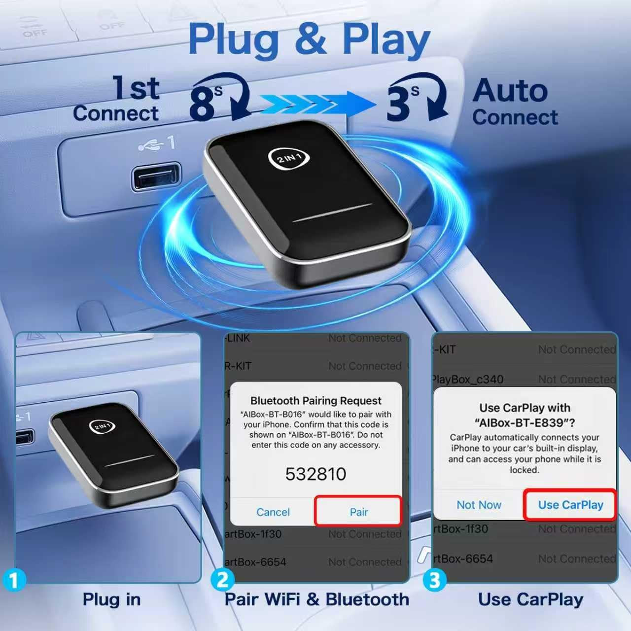 2-In-1 Wireless Carplay & Android Auto Adapter (2026 Upgraded), Fast 5Ghz/2.4Ghz