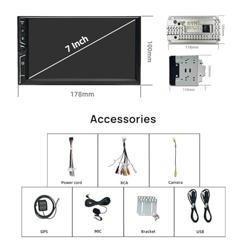 Double Din Car Stereo, 7″ QLED Touchscreen 1280×720, 2GB RAM 64GB ROM,