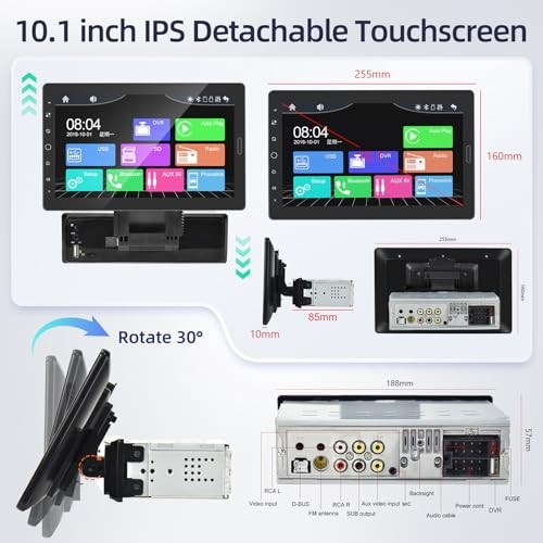 10.1 inch Single Din Touchscreen Car Stereo, 10 inch Screen 1 Din Radio with