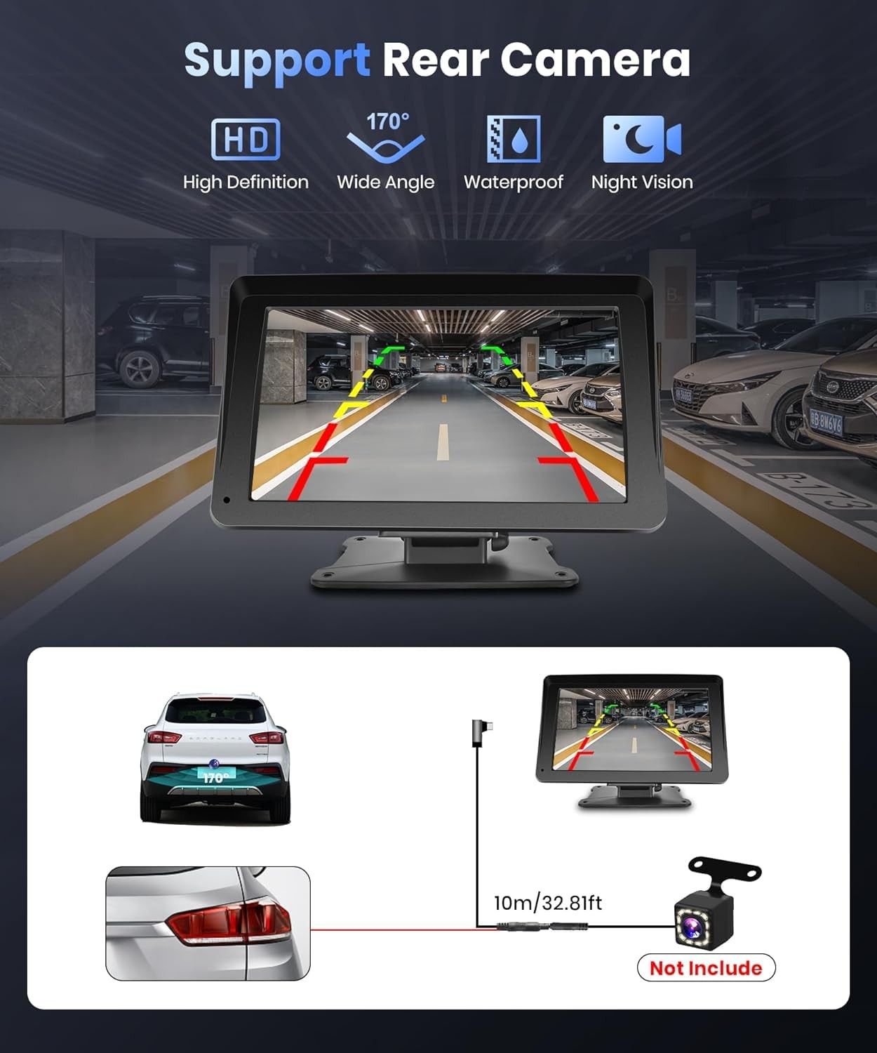 Podofo Portable Car Stereo Wireless Carplay Android Auto,7 Inch 7 inch, Black