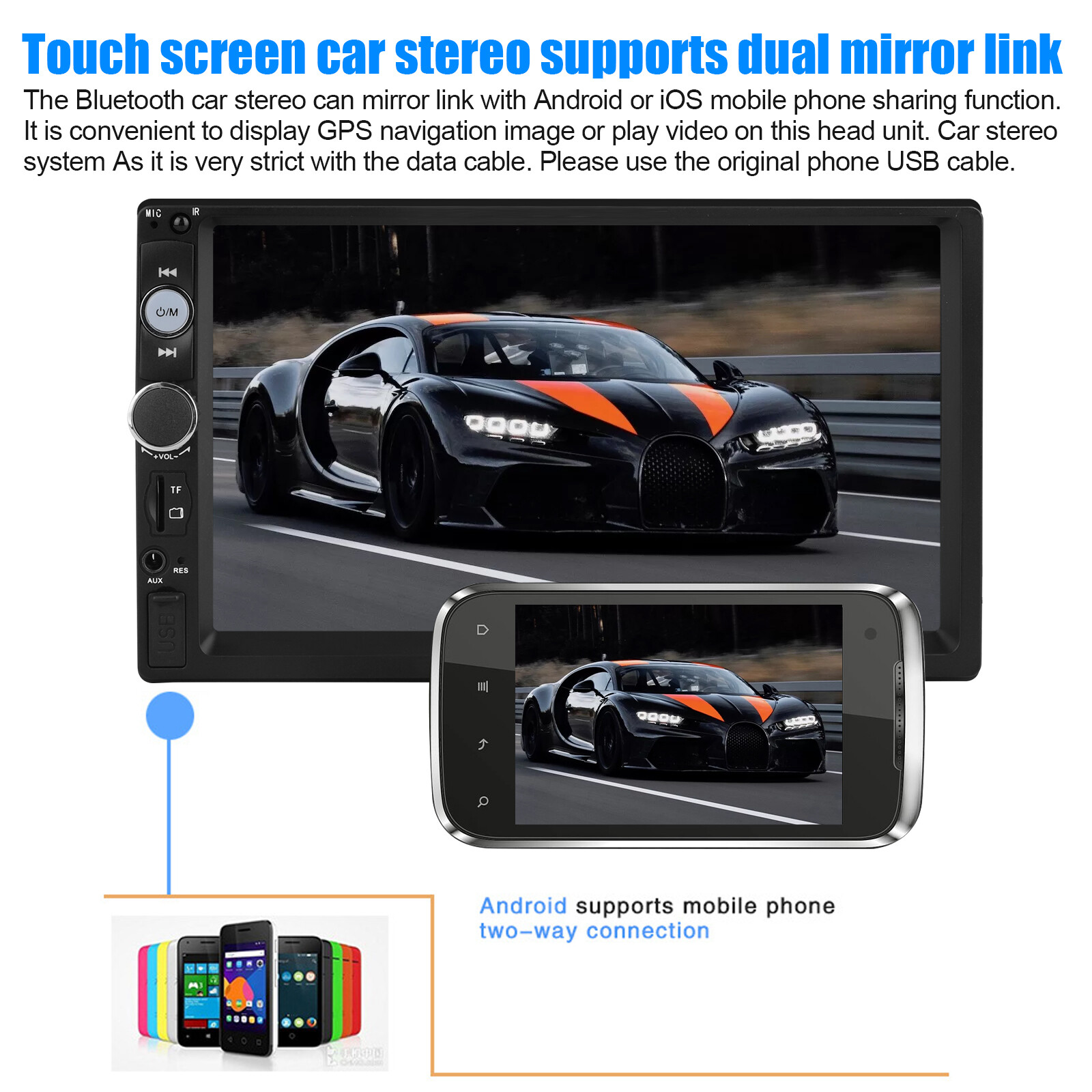 Double 2din Car Stereo Radio Bluetooth MP5 Mirror link Player Touch screen 7”