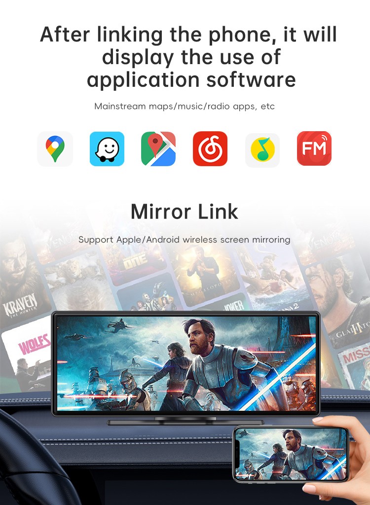 10.26″ Wireless CarPlay Android Auto Dash Screen 4K FM Touch Screen Radio