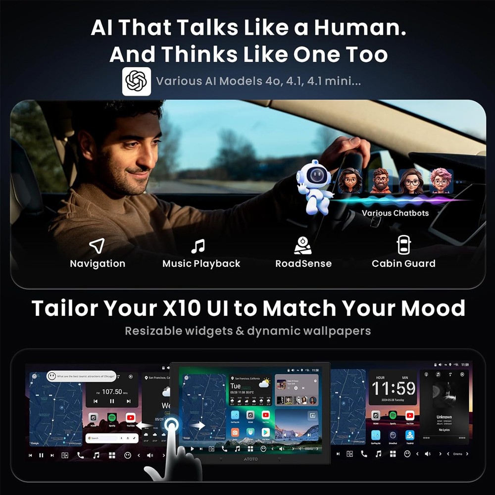 ATOTO 10″ X10 2DIN ChatGPT Car Stereo GPS Radio QLED Touchscreen Android 13 WiFi