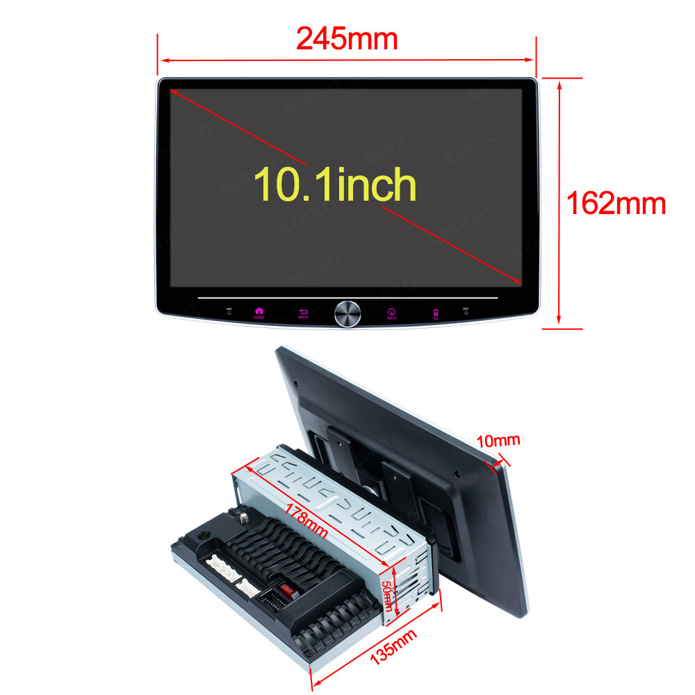 Single 1 DIN Rotatable 10.1” Android 12 Touch Screen Car Stereo Radio GPS Wifi