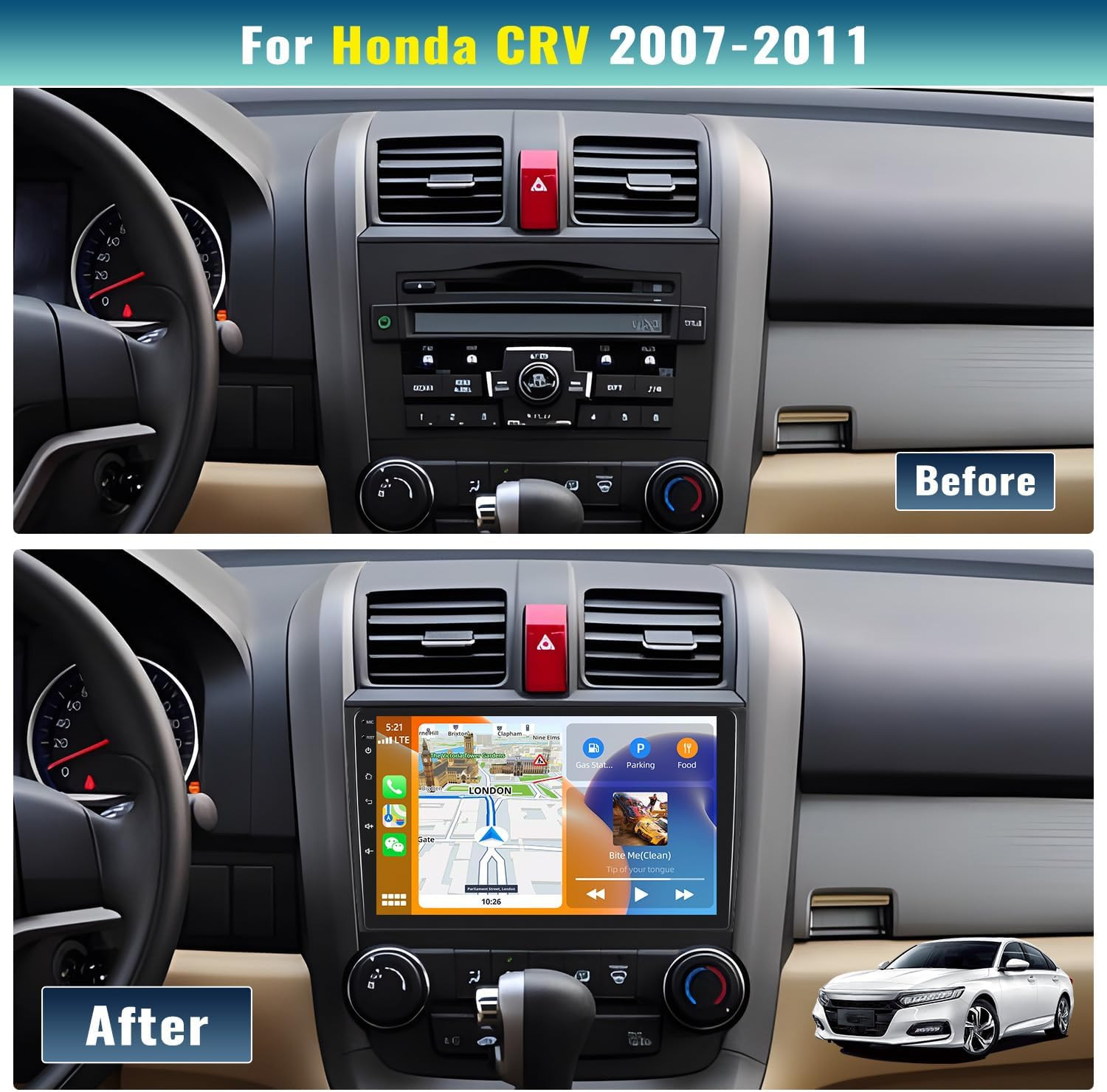 Car Stereo for Honda CRV 2007-2011 Car Radio,Mp5 Player with Apple Carplay Andro